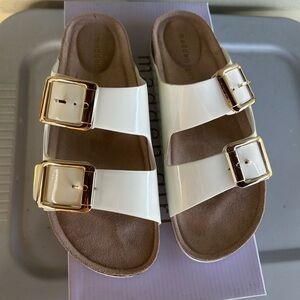 Madden Girl White Sandals with Gold Accents